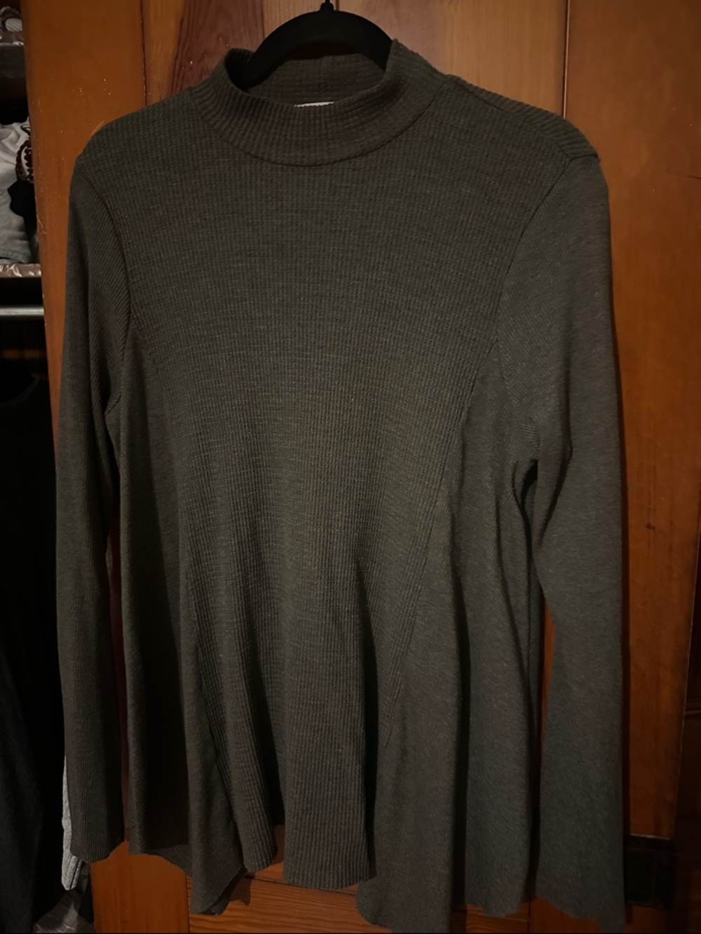 Ladies Anthro Long-Sleeve Ribbed Mock Neck Sweater - Olive